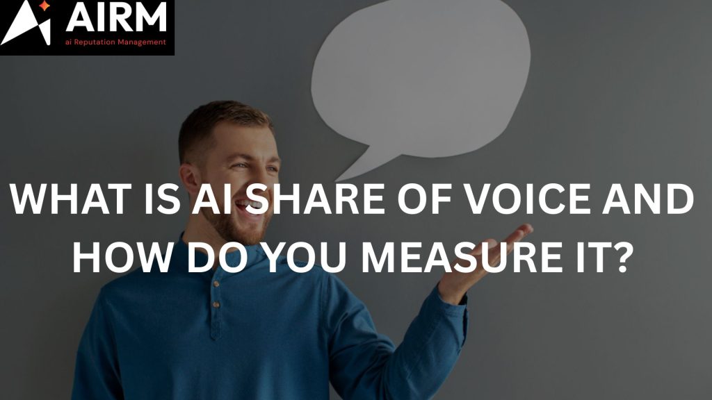 Photo of a man speaking with a speech bubble above him, representing share of voice